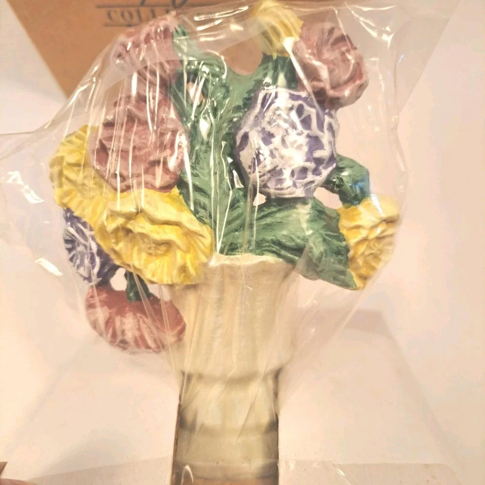 Vintage Avon Floral Cast Iron Pink Purple Yellow Flower Basket 5